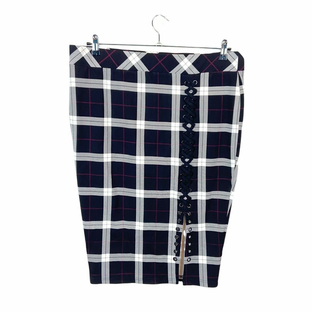 Torrid Bodycon Pencil Skirt Women's Black White Purple Plaid Faux Corset size 2X